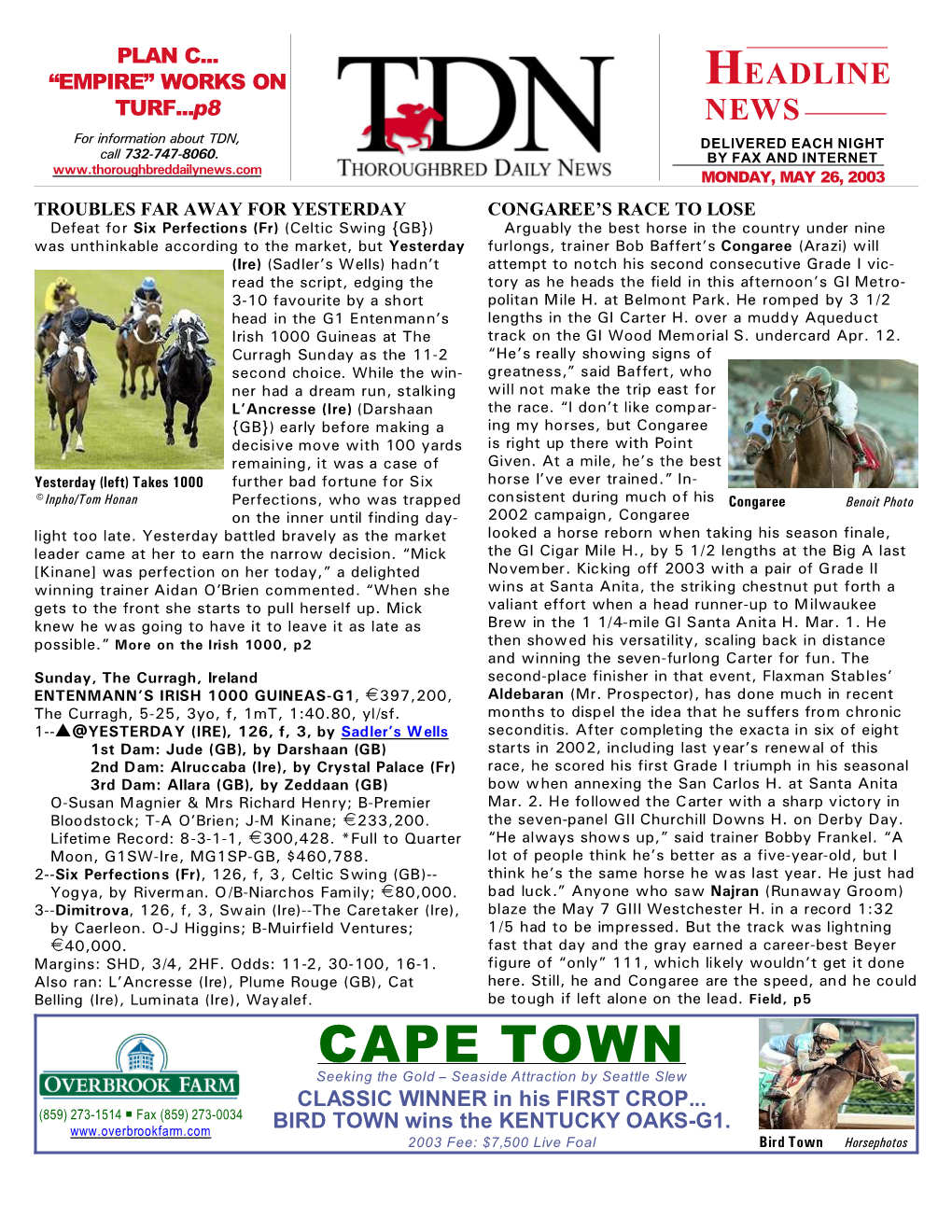 CAPE TOWN Seeking the Gold S Seaside Attraction by Seattle Slew CLASSIC WINNER in His FIRST CROP