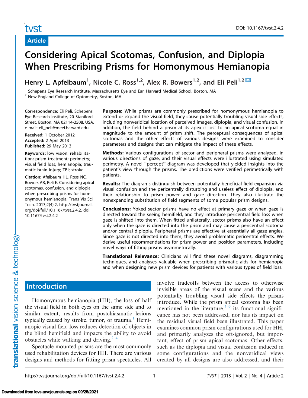 Considering Apical Scotomas, Confusion, and Diplopia When Prescribing Prisms for Homonymous Hemianopia