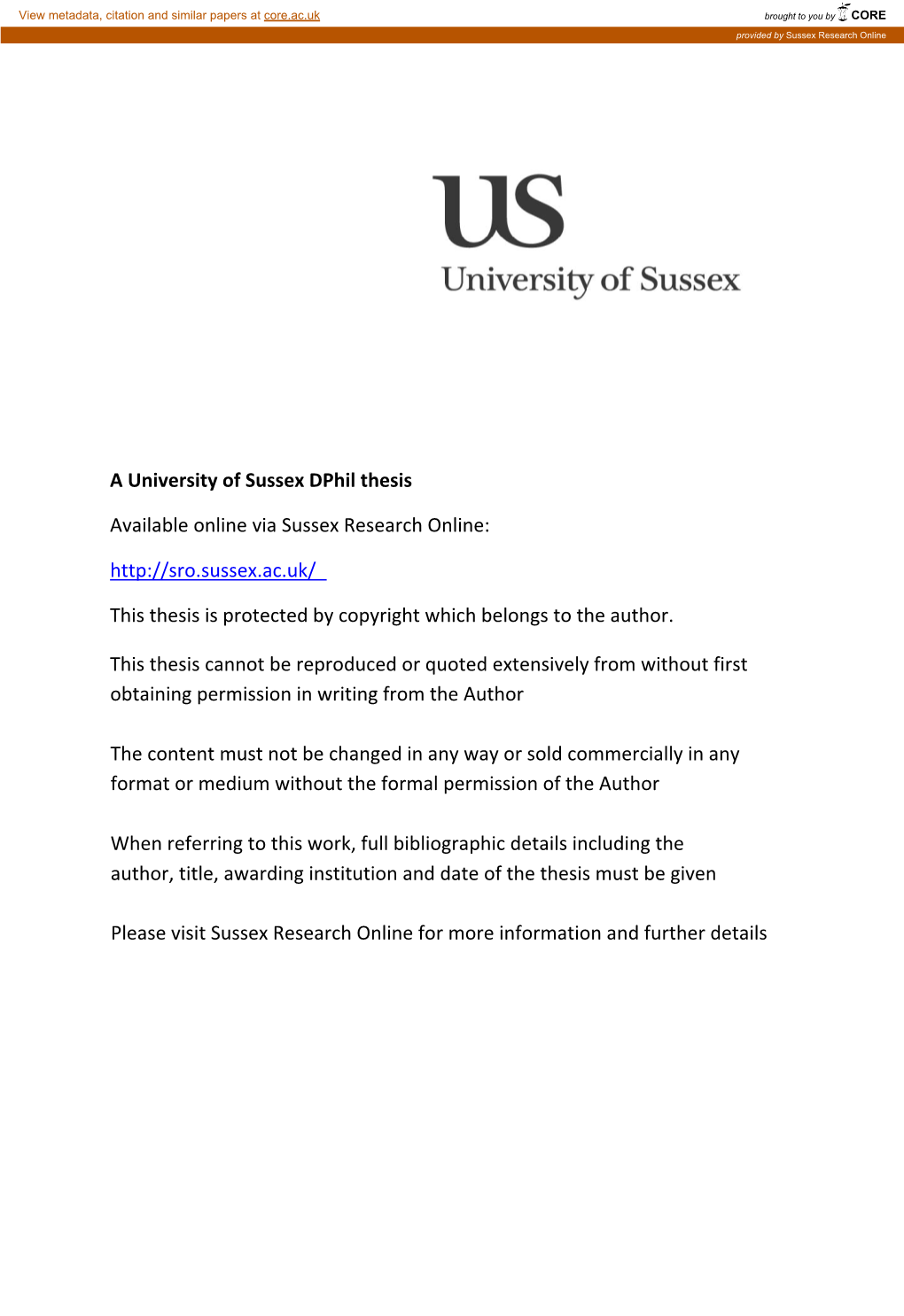 Coversheet for Thesis in Sussex Research Online