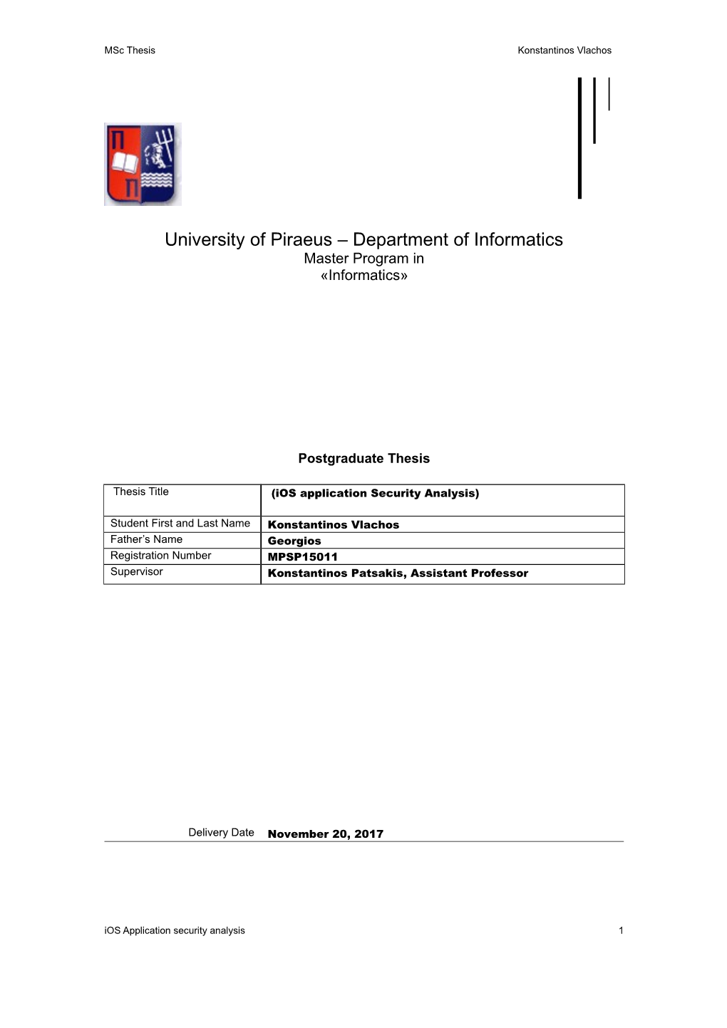 University of Piraeus – Department of Informatics Master Program in «Informatics»