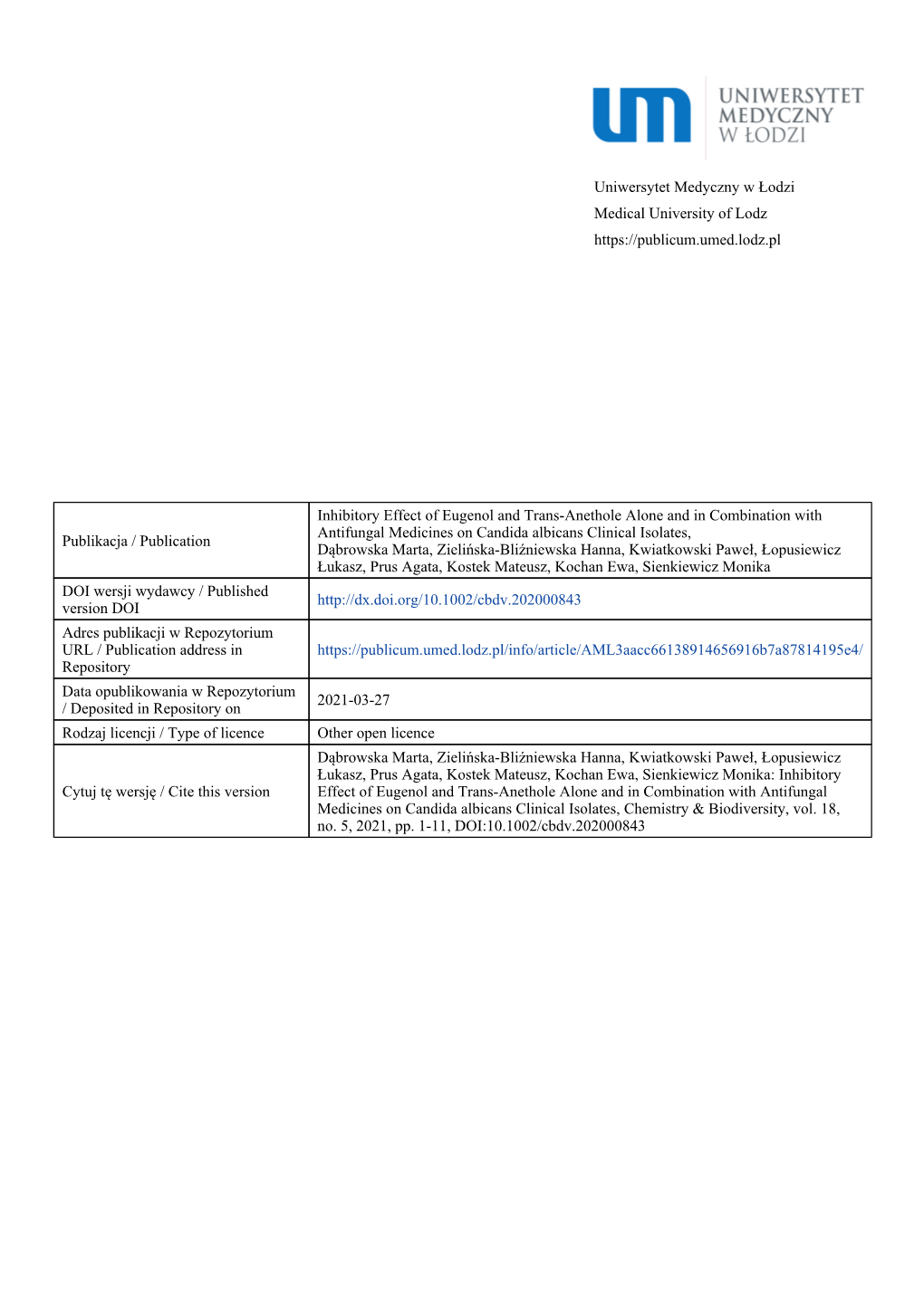 Inhibitory Effect of Eugenol and Trans‐Anethole Alone and in Combination with Antifungal Medicines on Candida Albicans Clinica