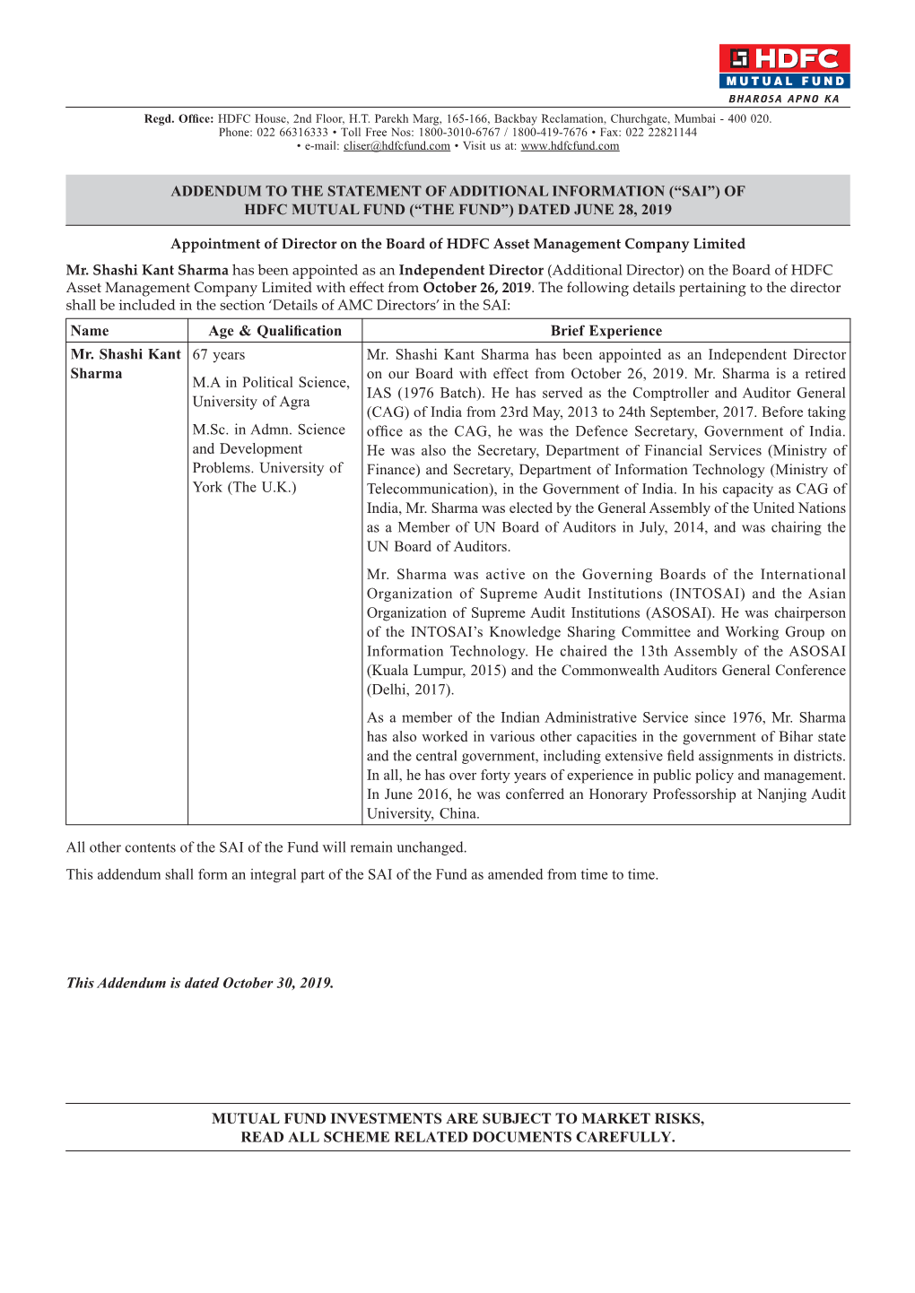 012 HDFC Addem HDFC SAI Addendum 31-10-2019.Indd