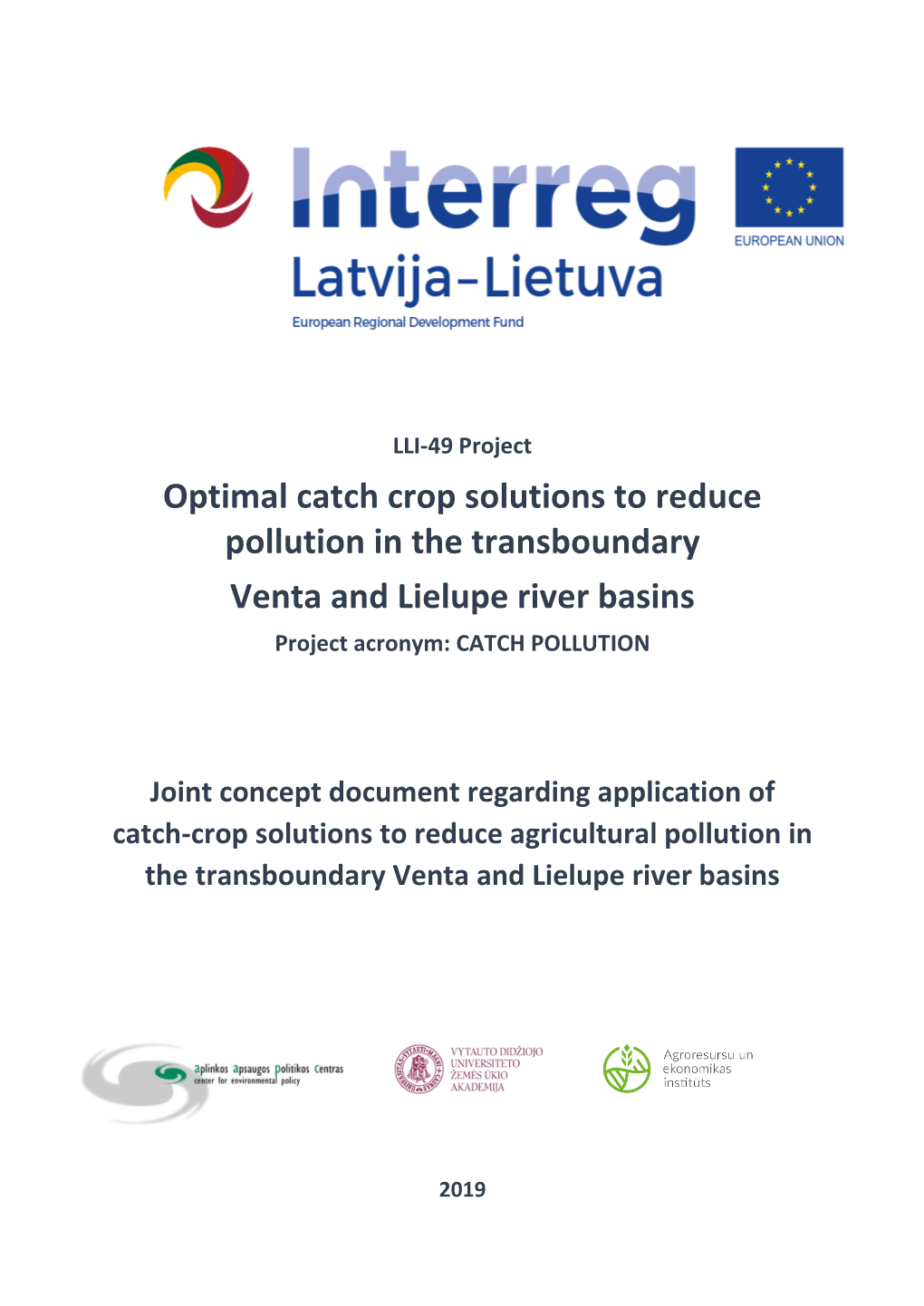 Joint Concept Document Regarding Application of Catch Crop Solutions