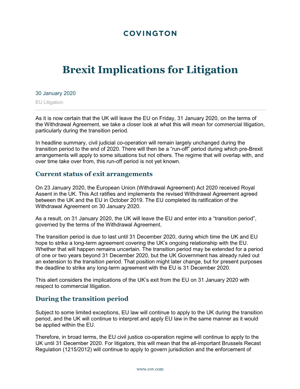 Brexit Implications for Litigation