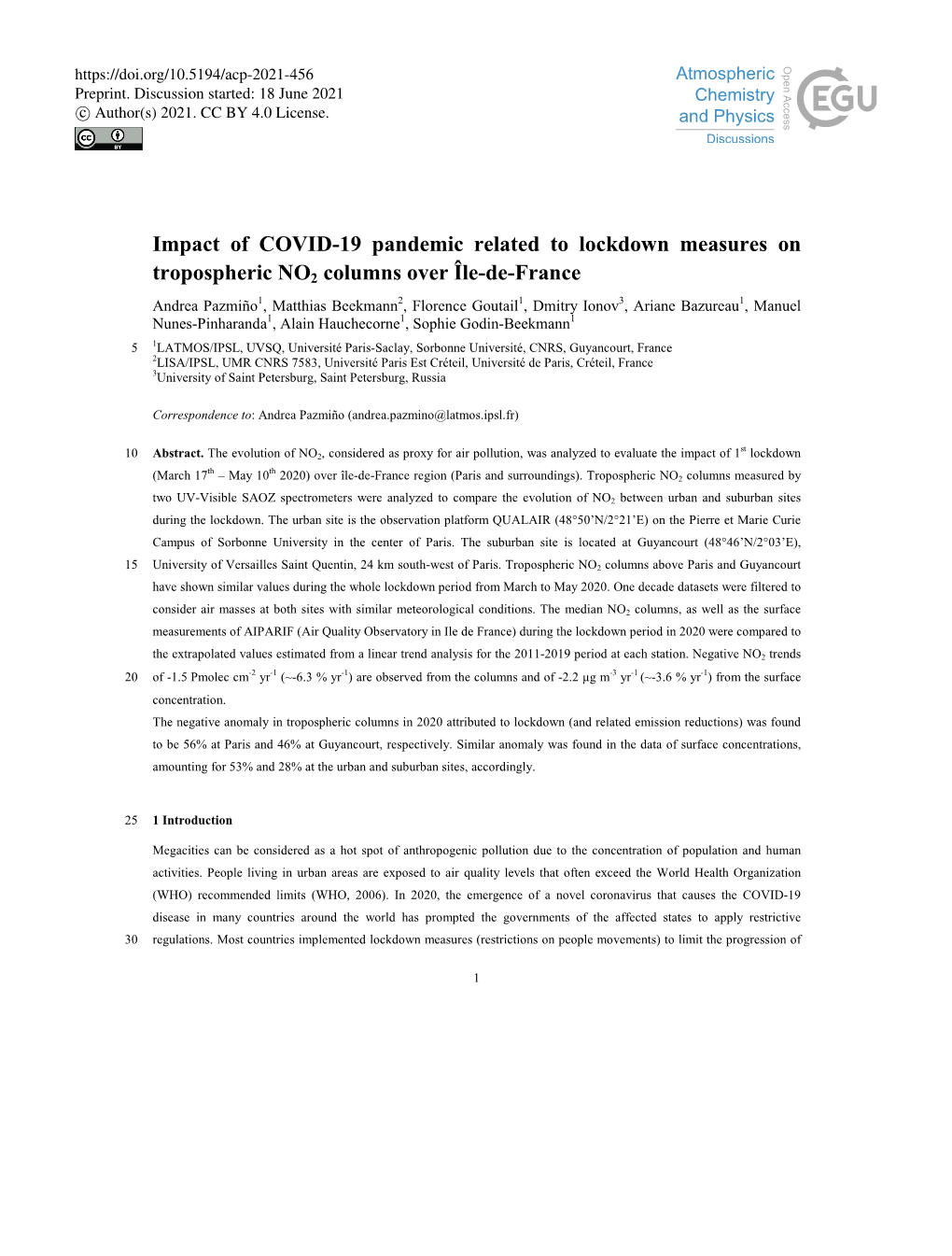 Impact of COVID-19 Pandemic Related to Lockdown Measures On