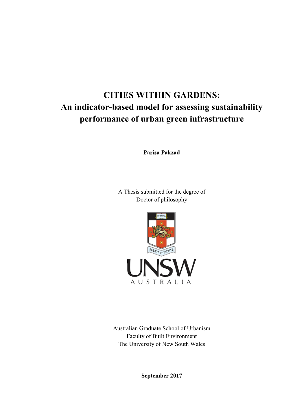 An Indicator-Based Model for Assessing Sustainability Performance of Urban Green Infrastructure