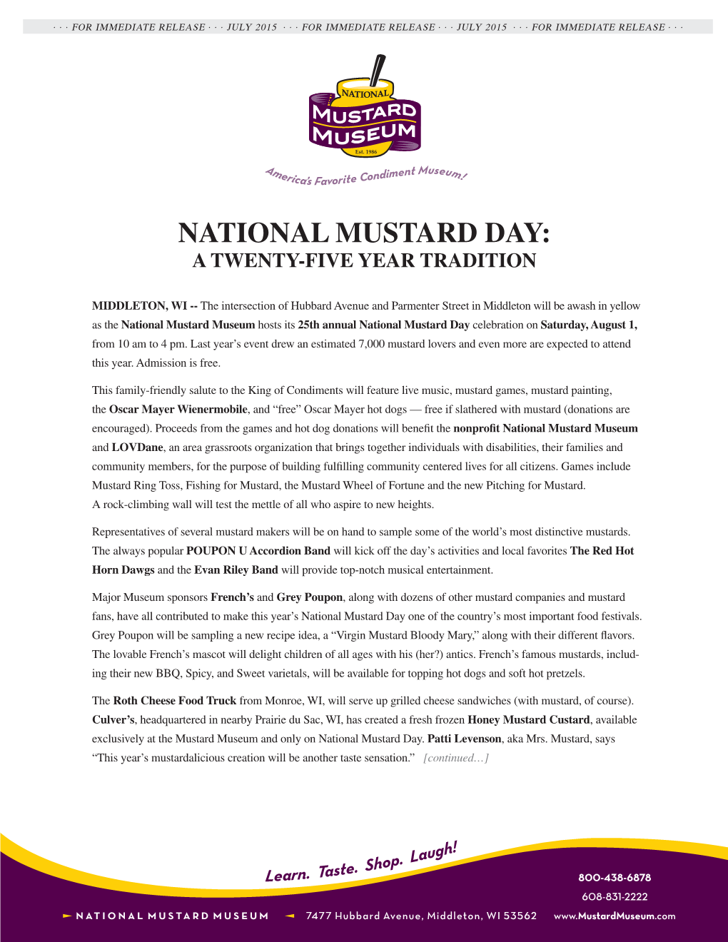 National Mustard Day: a Twenty-Five Year Tradition