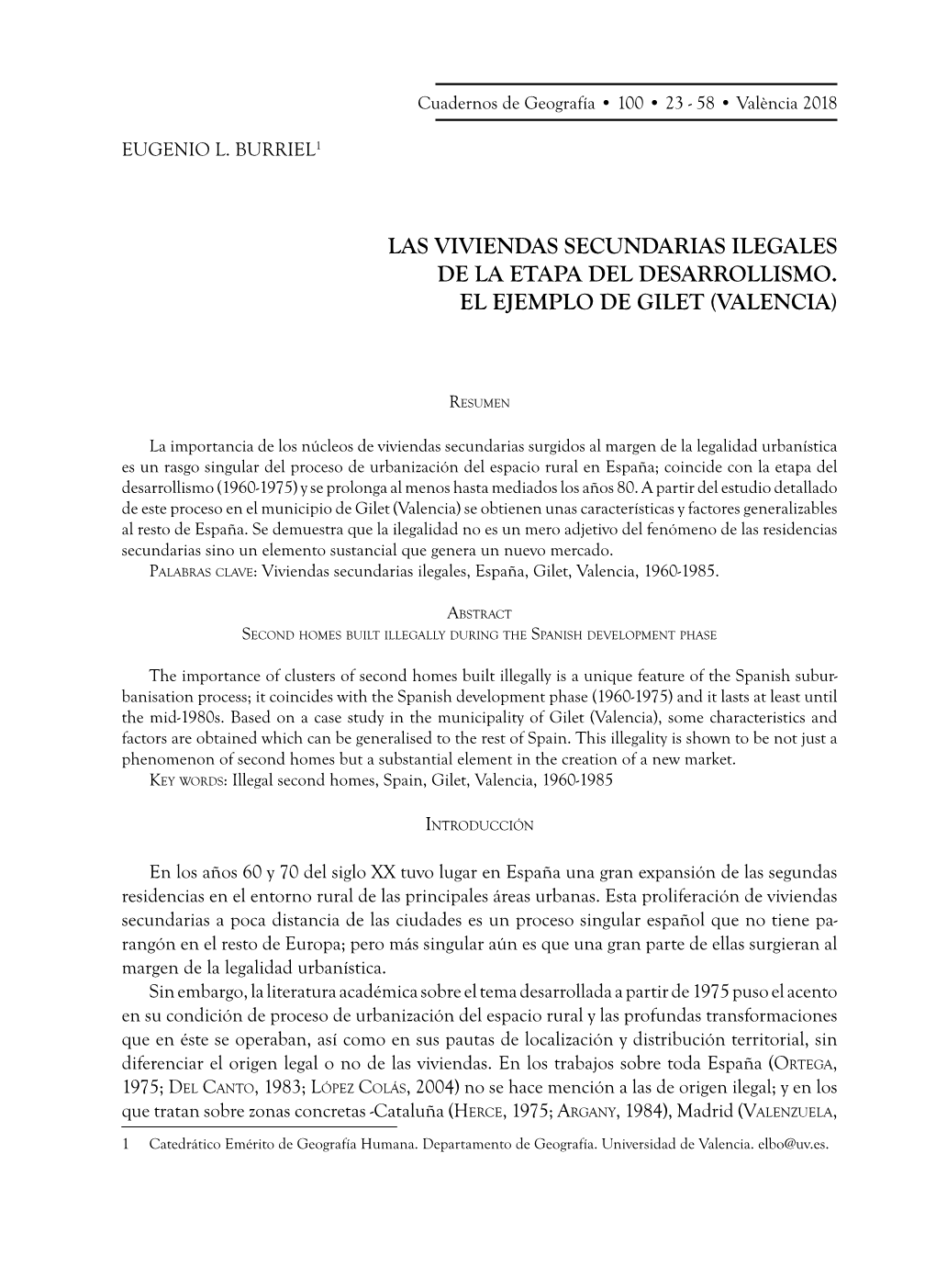 Las Viviendas Secundarias Ilegales De La Etapa Del Desarrollismo. El Ejemplo De Gilet (Valencia)