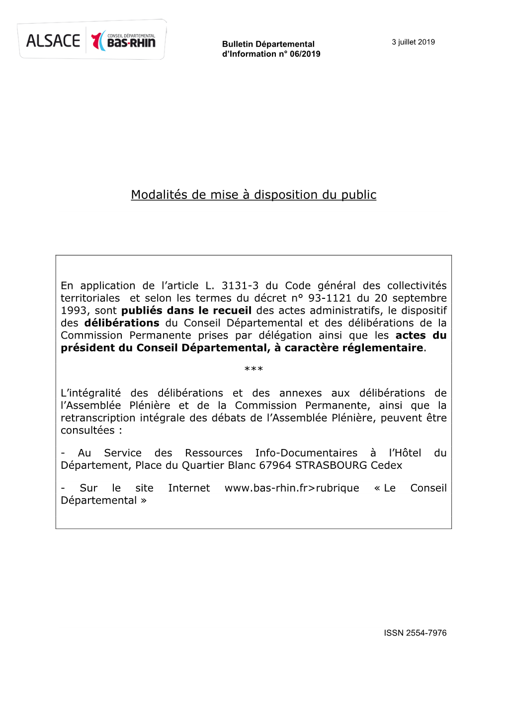 Bulletin Départemental D'information 06/2019