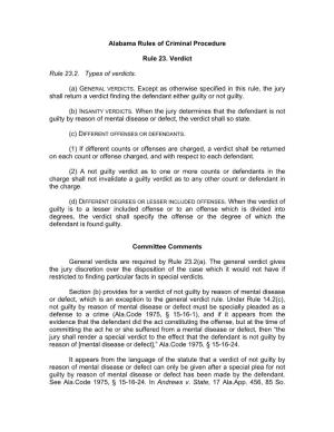 Alabama Rules of Criminal Procedure Rule 23. Verdict Rule 23.2. Types Of