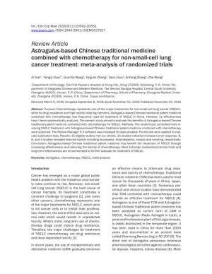 Review Article Astragalus-Based Chinese Traditional Medicine Combined with Chemotherapy for Non-Small-Cell Lung Cancer Treatment: Meta-Analysis of Randomized Trials