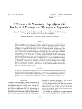 A Patient with Nonketotic Hyperglycinemia: Biochemical Findings and Therapeutic Approaches