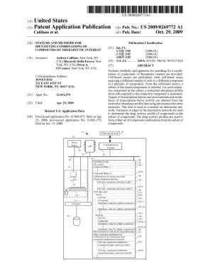 (12) Patent Application Publication (10) Pub. No.: US 2009/0269772 A1 Califano Et Al