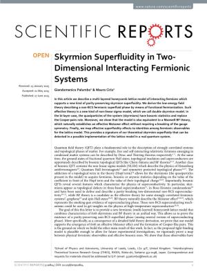 Skyrmion Superfluidity in Two-Dimensional Interacting Fermionic Systems