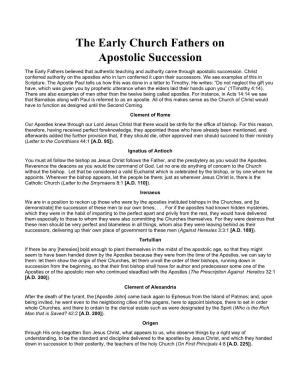 The Early Church Fathers on Apostolic Succession