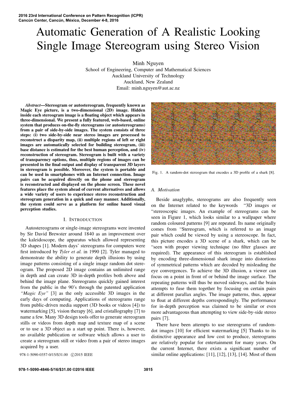 Automatic Generation of a Realistic Looking Single Image Stereogram Using Stereo Vision