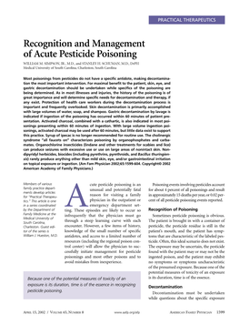 Recognition and Management of Acute Pesticide Poisoning WILLIAM M