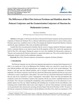 The Differences of Ricci Flow Between Perelman and Hamilton About the Poincaré Conjecture and the Geometrization Conjecture Of
