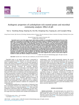 Acidogenic Properties of Carbohydrate-Rich Wasted Potato and Microbial Community Analysis: Effect of Ph