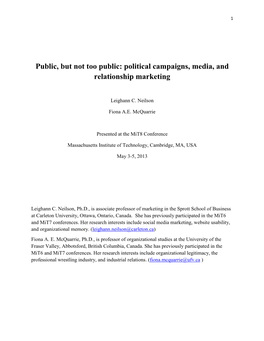 Political Campaigns, Media, and Relationship Marketing