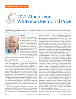 2021 Albert Leon Whiteman Memorial Prize