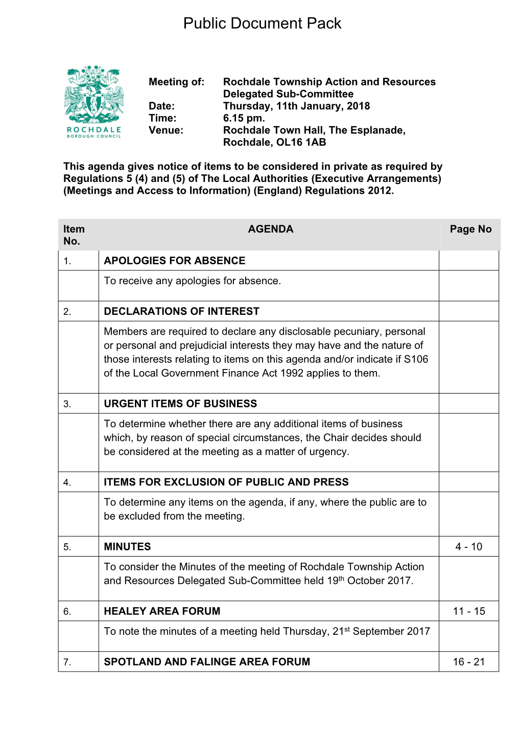 (Public Pack)Agenda Document for Rochdale Township Action And