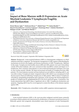 Impact of Bone Marrow Mir-21 Expression on Acute Myeloid Leukemia T Lymphocyte Fragility and Dysfunction