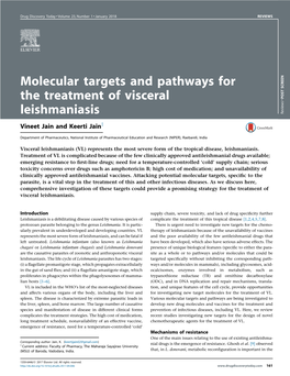 Molecular Targets and Pathways for the Treatment of Visceral Leishmaniasis