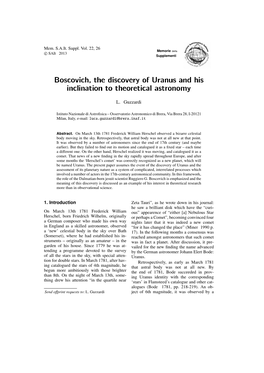 Boscovich, the Discovery of Uranus and His Inclination to Theoretical Astronomy