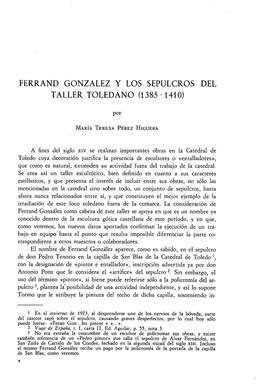 Ferrand Gonzalez Y Los Sepulcros Del Taller Toledano (1385 - 1410)