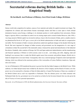 Secretarial Reforms During British India – an Empirical Study