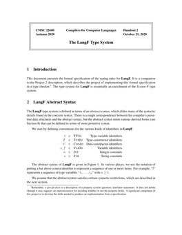 The Langf Type System 1 Introduction 2 Langf Abstract Syntax