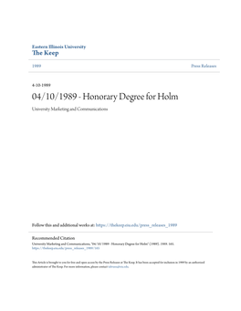 04/10/1989 - Honorary Degree for Holm University Marketing and Communications