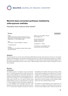 Mannich Base-Connected Syntheses Mediated by Ortho-Quinone Methides