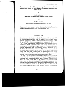 Journal of Sherkin Island the Occurrence of the Red-Tide Organism, Gyrodinium Aureolum Hulburt (Dinophyceae), Around the South A