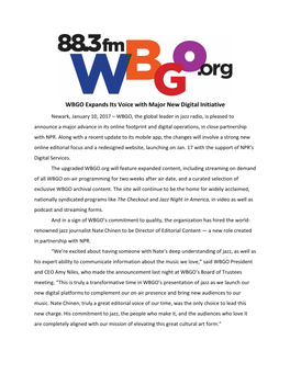 WBGO Expands Its Voice with Major New Digital Initiative