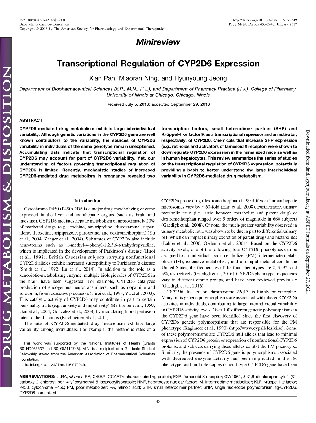 Transcriptional Regulation of CYP2D6 Expression