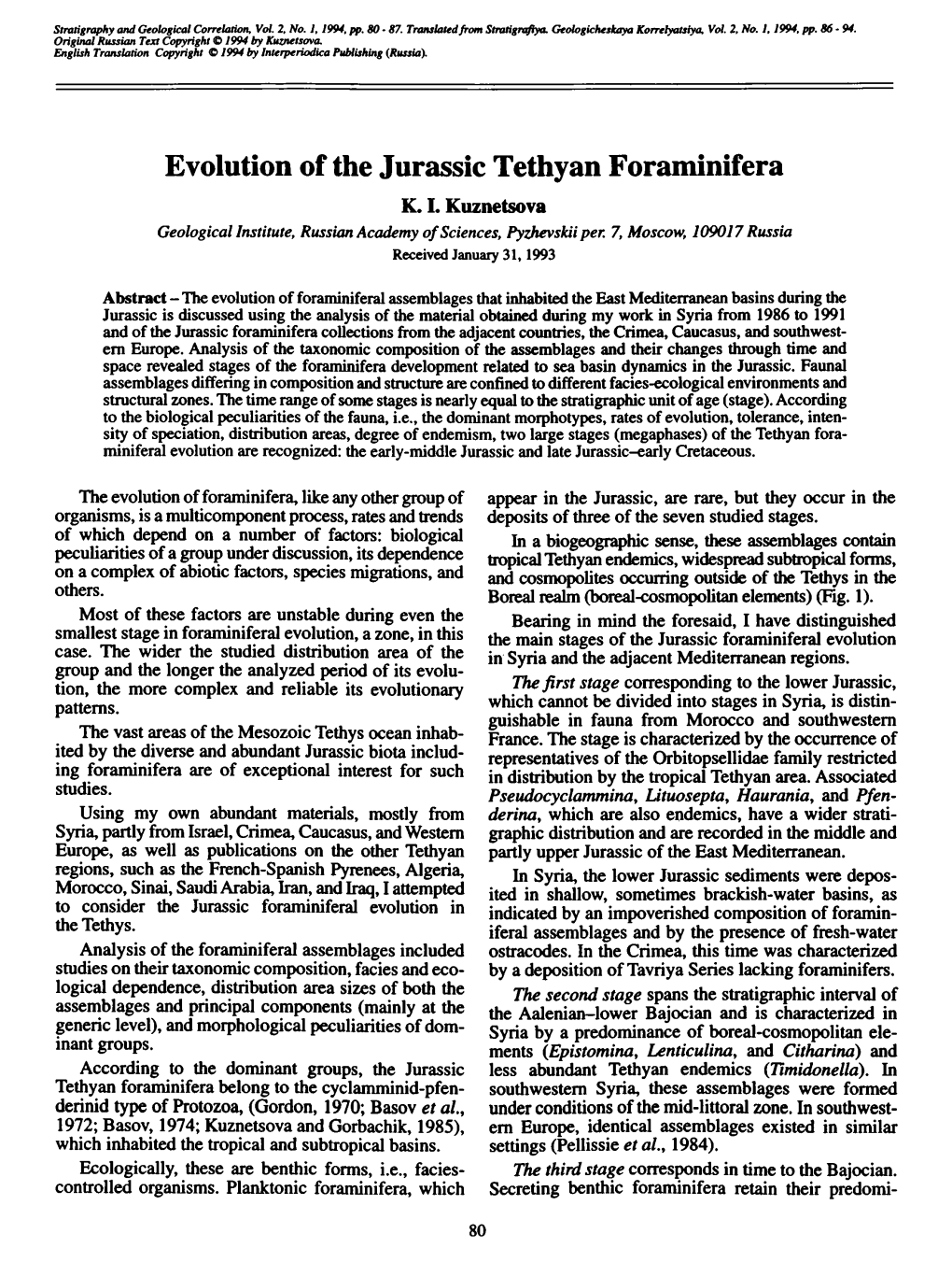 Evolution of the Jurassic Tethyan Foraminifera K