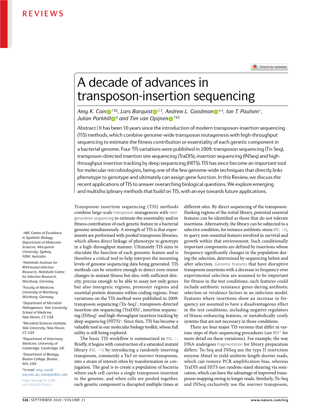 A Decade of Advances in Transposon-Insertion Sequencing