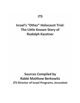 JTS Israel's “Other” Holocaust Trial: the Little Known Story of Rudolph