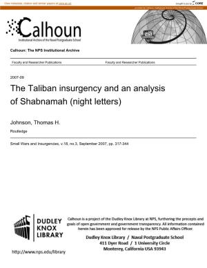 The Taliban Insurgency and an Analysis of Shabnamah (Night Letters)