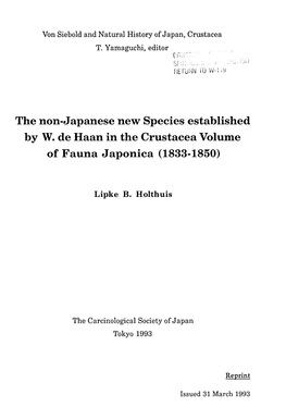 The Non-Japanese New Species Established by W. De Haan in the Crustacea Volume of Fauna Japonica (1833-1850)
