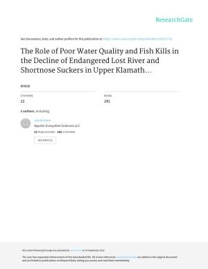 Repeated Die Off of Endangered Fish in Upper Klamath Lake