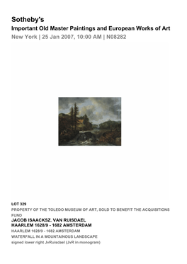Sotheby's Important Old Master Paintings and European Works of Art New York | 25 Jan 2007, 10:00 AM | N08282