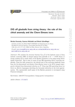 DIS Off Glueballs from String Theory: the Role of the Chiral Anomaly and The