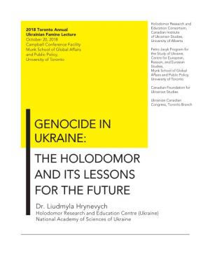 THE HOLODOMOR and ITS LESSONS for the FUTURE Dr
