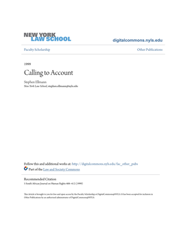 Calling to Account Stephen Ellmann New York Law School, Stephen.Ellmann@Nyls.Edu