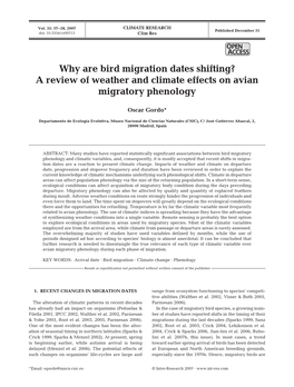 Why Are Bird Migration Dates Shifting? a Review of Weather and Climate Effects on Avian Migratory Phenology