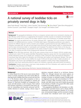 A National Survey of Ixodidae Ticks on Privately Owned Dogs in Italy