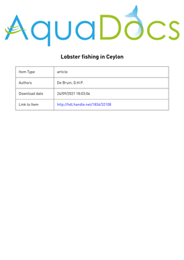 Lobster Fishing in Ceylon